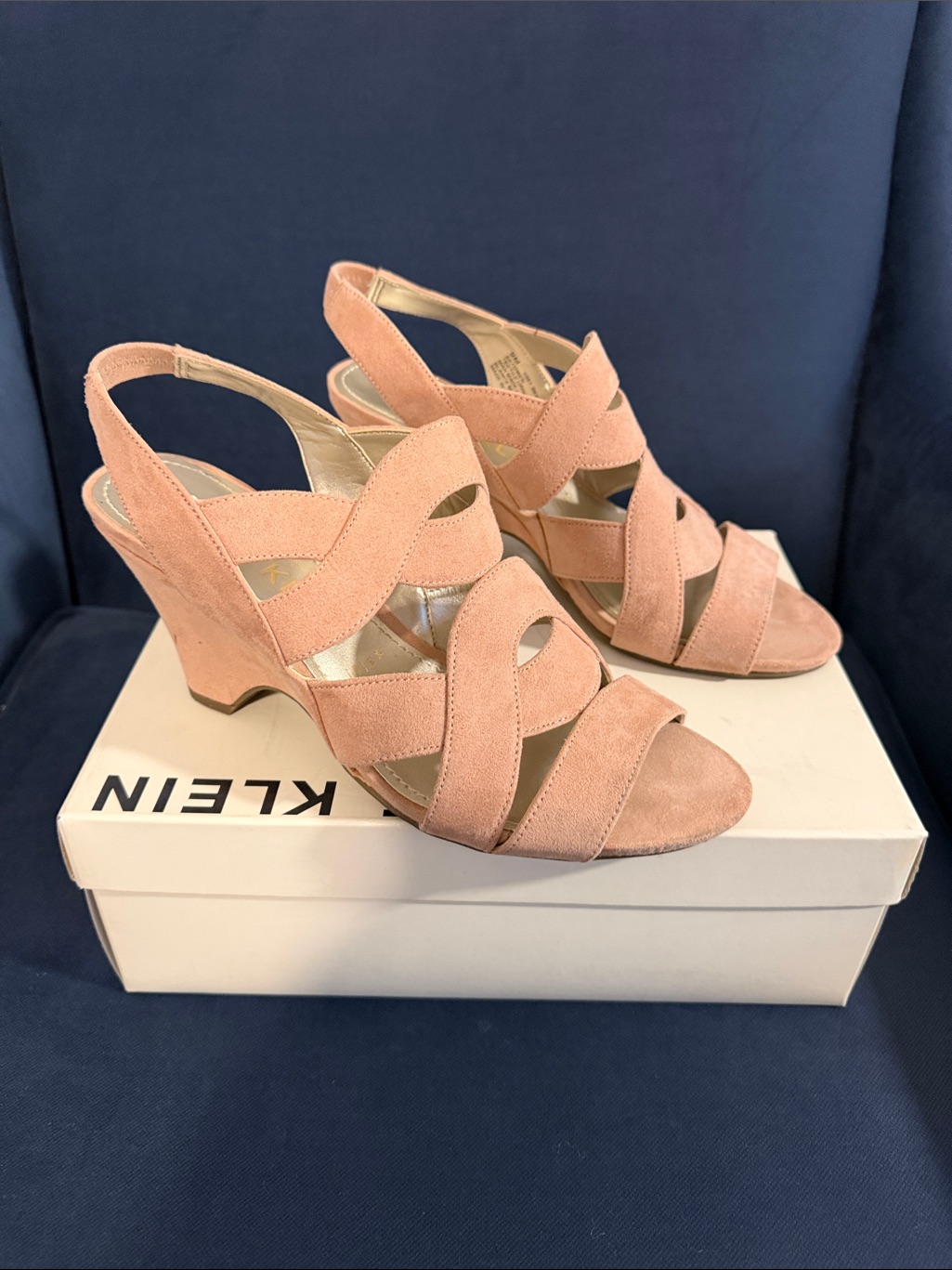 Anne Klein Pink Suede Crisscross Slingback Wedges